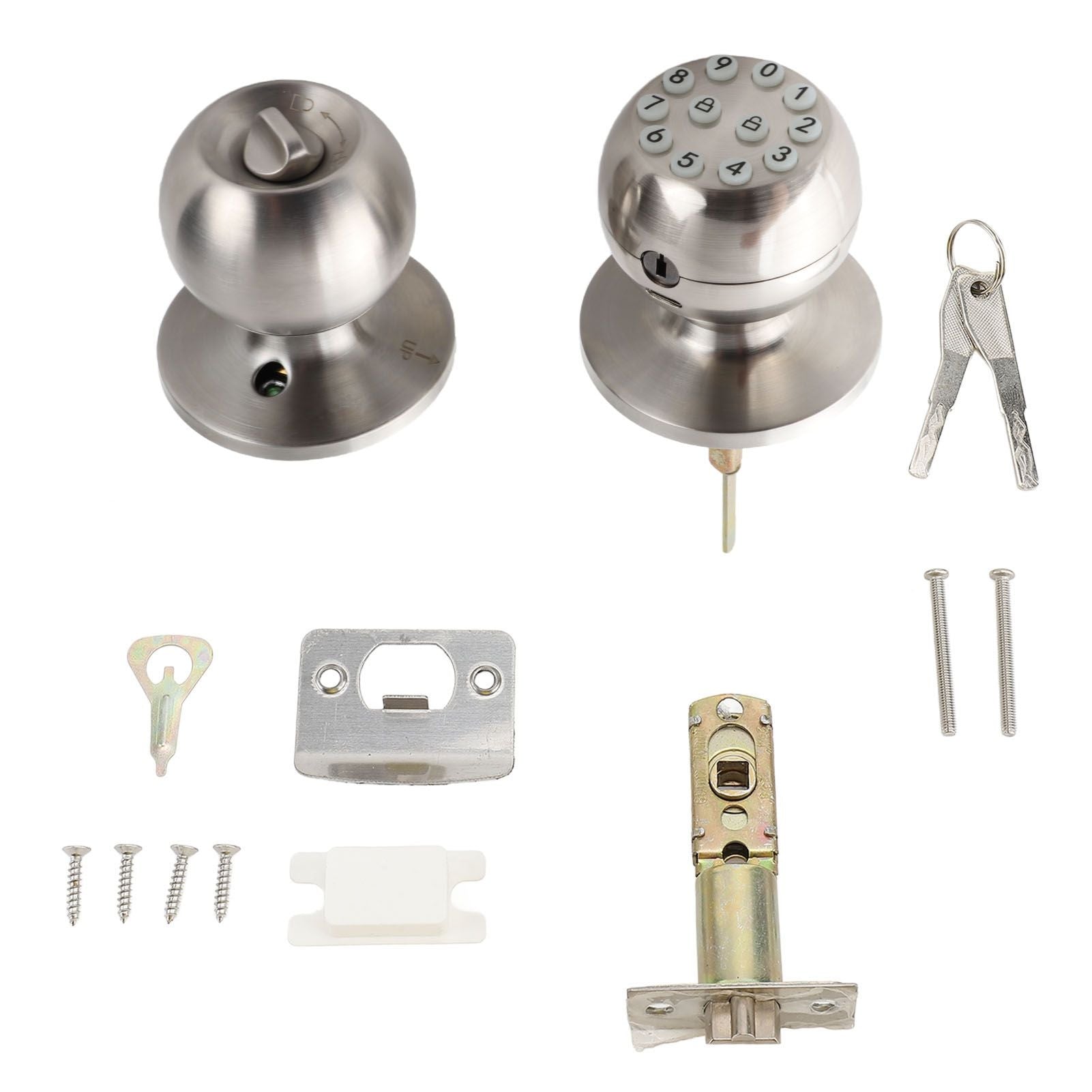 Keypad Door Knob with Lock and Key Round Ball Electronic Entry Door Knob Lock for 35‑55MM Thickness Door Apartment Office Garage Silver