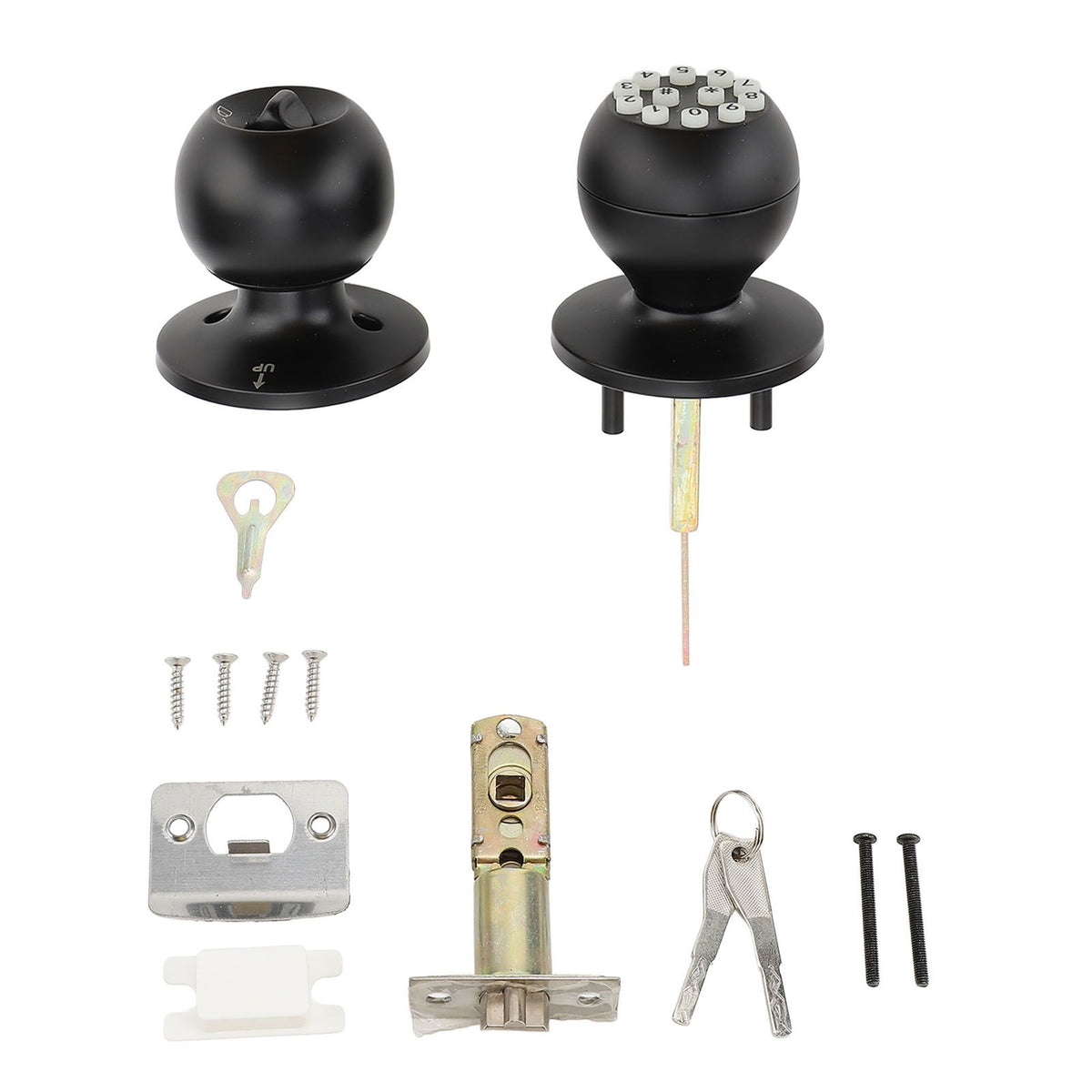 Keypad Door Knob with Lock and Key Round Ball Electronic Entry Door Knob Lock for 35‑55MM Thickness Door Apartment Office Garage Black