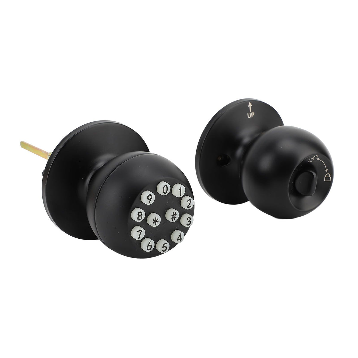 Keypad Door Knob with Lock and Key Round Ball Electronic Entry Door Knob Lock for 35‑55MM Thickness Door Apartment Office Garage Black