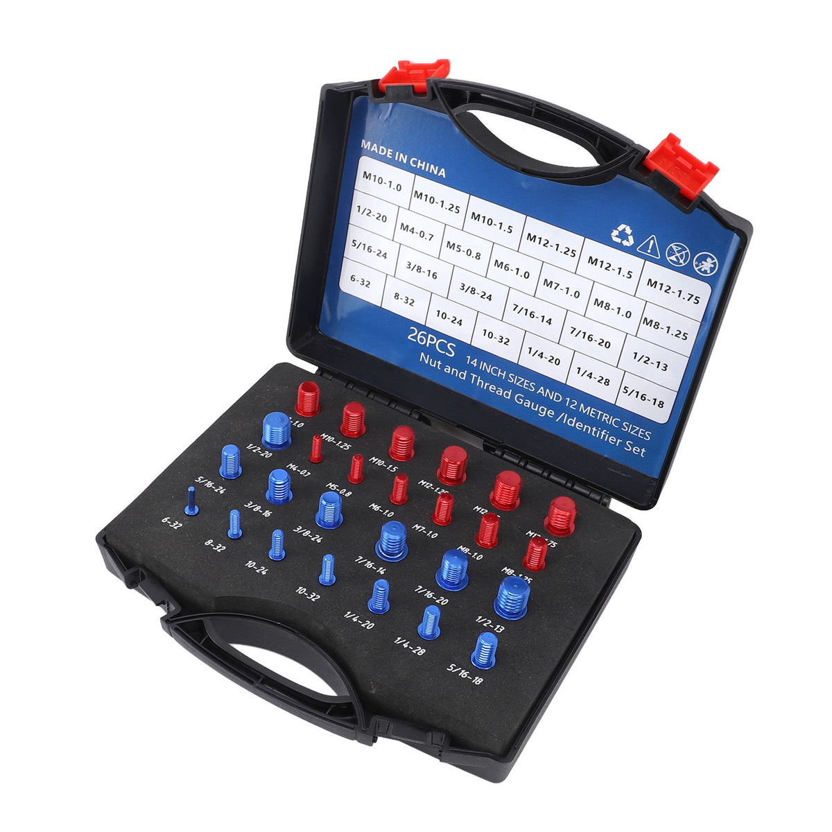 Nut Bolt Thread Checker 12 Metric 14 Inch Nut Bolt Gauge with Case for Narrow Area Red Blue