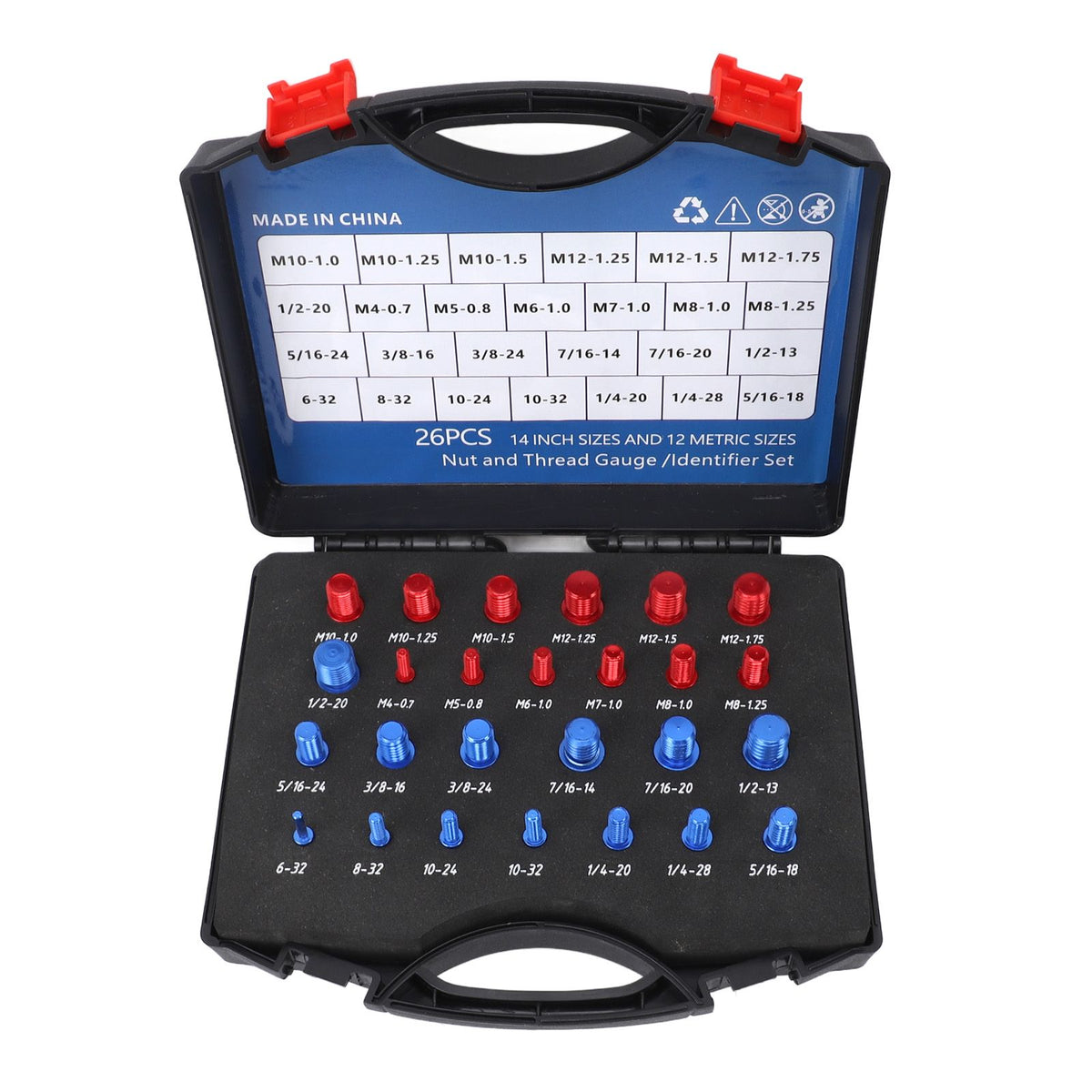 Nut Bolt Thread Checker 12 Metric 14 Inch Nut Bolt Gauge with Case for Narrow Area Red Blue
