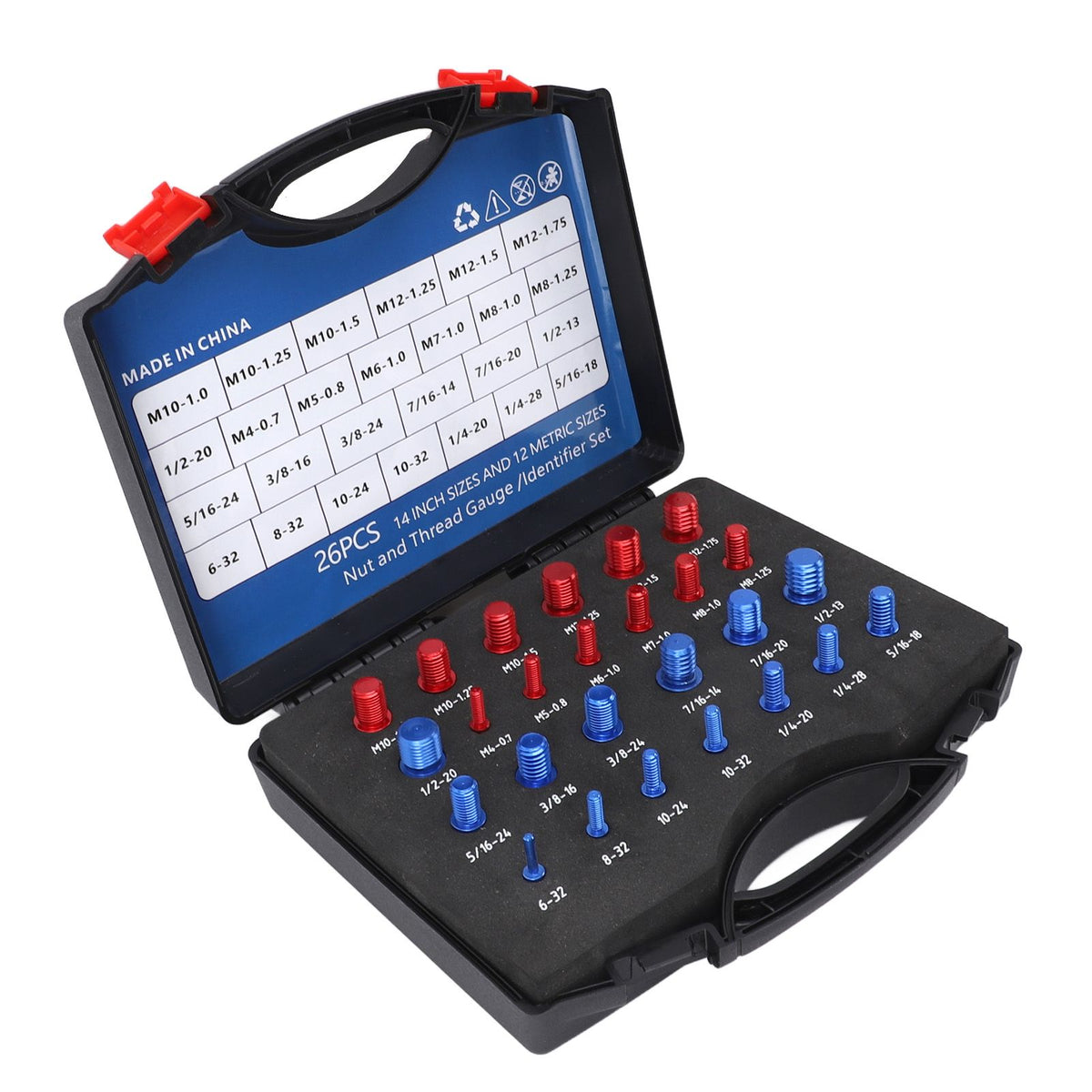 Nut Bolt Thread Checker 12 Metric 14 Inch Nut Bolt Gauge with Case for Narrow Area Red Blue