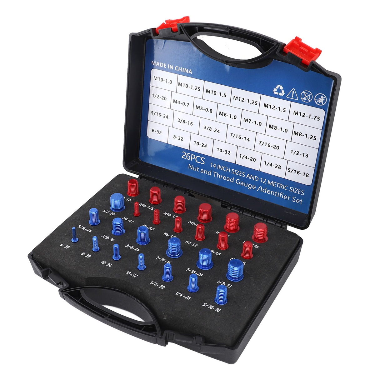 Nut Bolt Thread Checker 12 Metric 14 Inch Nut Bolt Gauge with Case for Narrow Area Red Blue