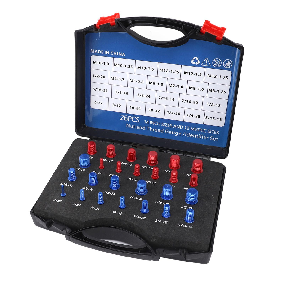 Nut Bolt Thread Checker 12 Metric 14 Inch Nut Bolt Gauge with Case for Narrow Area Red Blue