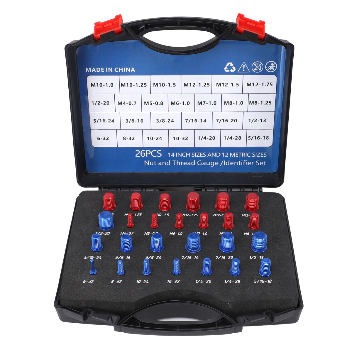Nut Bolt Thread Checker 12 Metric 14 Inch Nut Bolt Gauge with Case for Narrow Area Red Blue