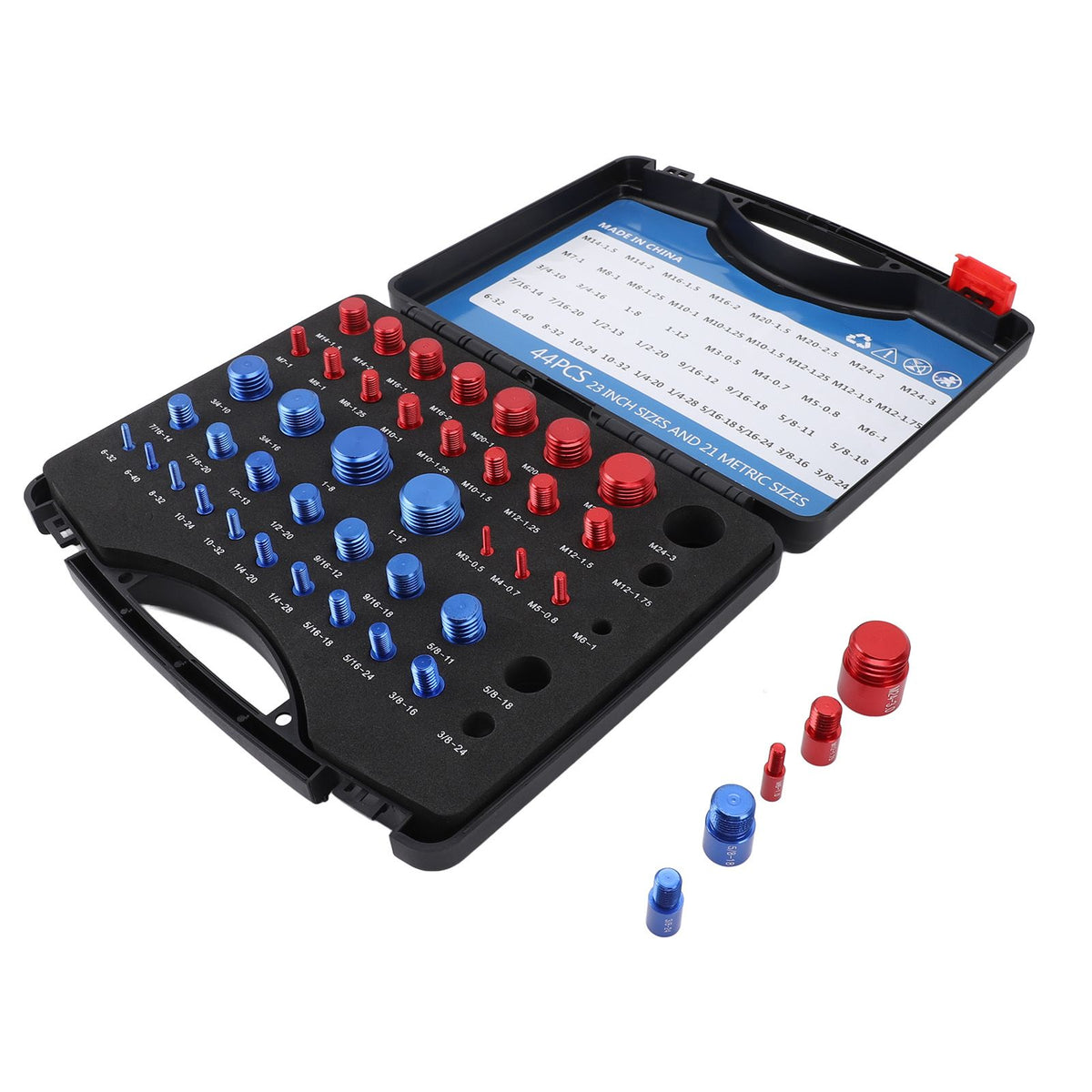 44PCS Nut and Bolt Thread Checker Aluminum Inch and Metric Precise Bolt Nut Identifier Gauges with Storage Box for Measuring Red Blue
