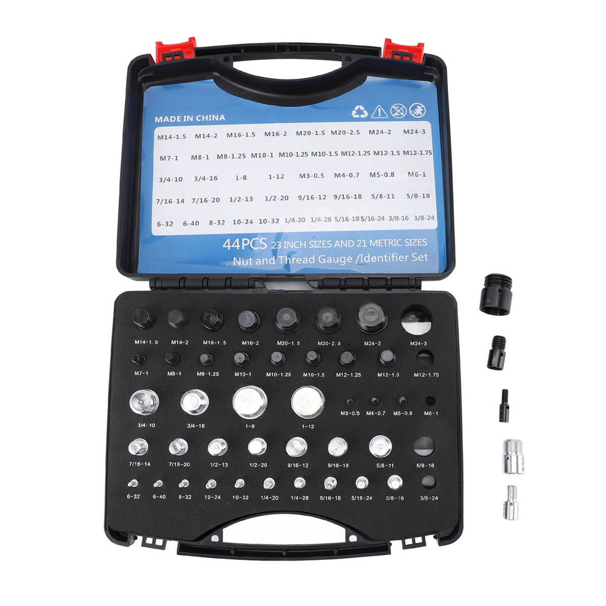 44pcs Nut and Bolt Thread Checker Inch Metric Nut and Bolt Gauges with Case for Size Check On Tricky Narrow Area Black and Silver