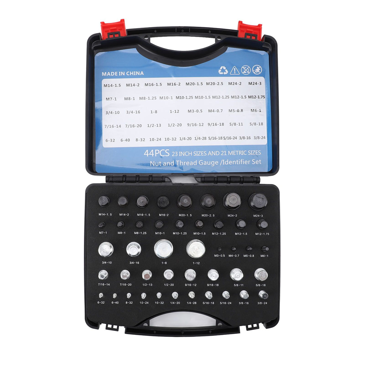 44pcs Nut and Bolt Thread Checker Inch Metric Nut and Bolt Gauges with Case for Size Check On Tricky Narrow Area Black and Silver