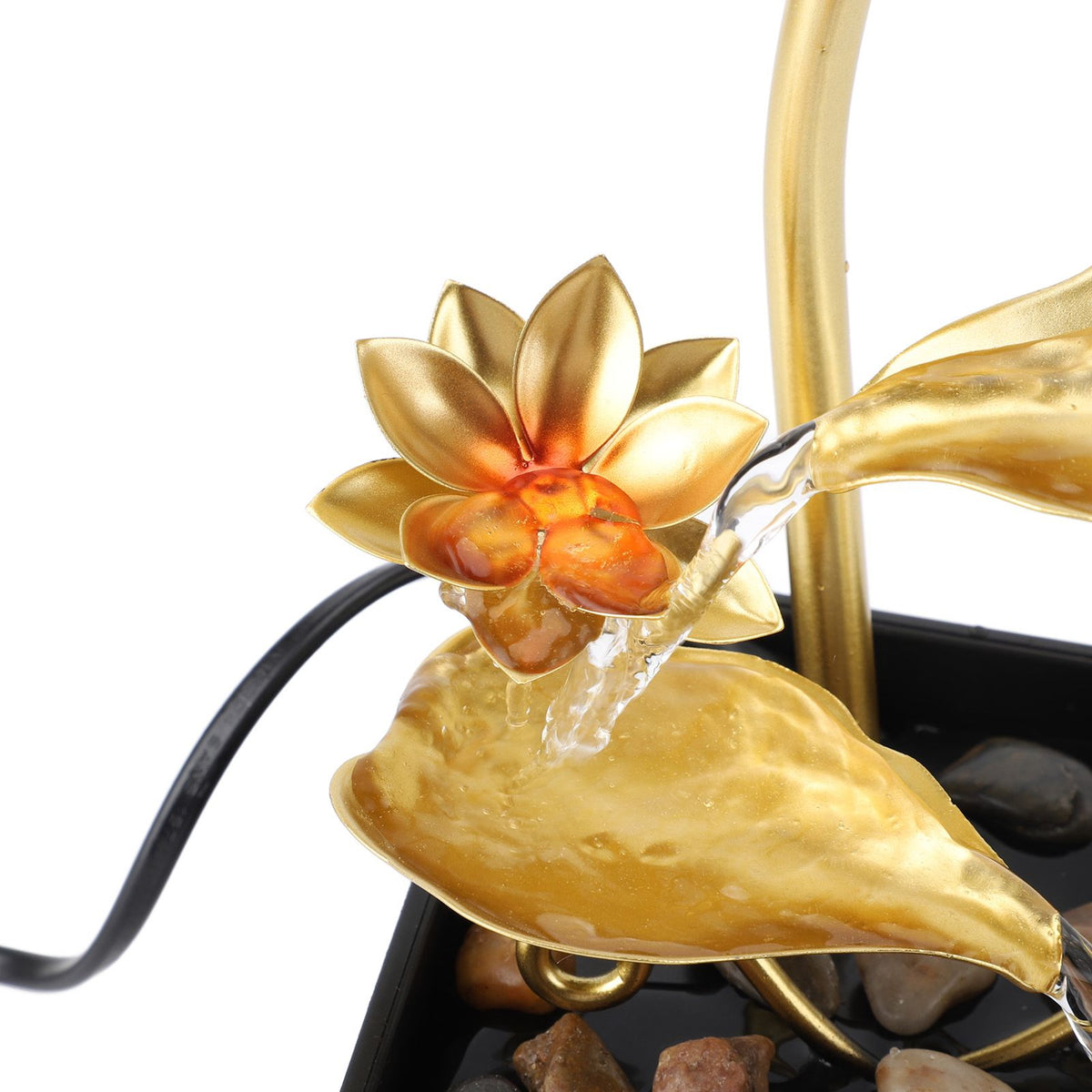 Tabletop Waterfall Fountain 3 Tier Lotus Leaf LED Light Circulating Flowing Water Adjustable Indoor Desk Water Fountain for Home Bedroom Office
