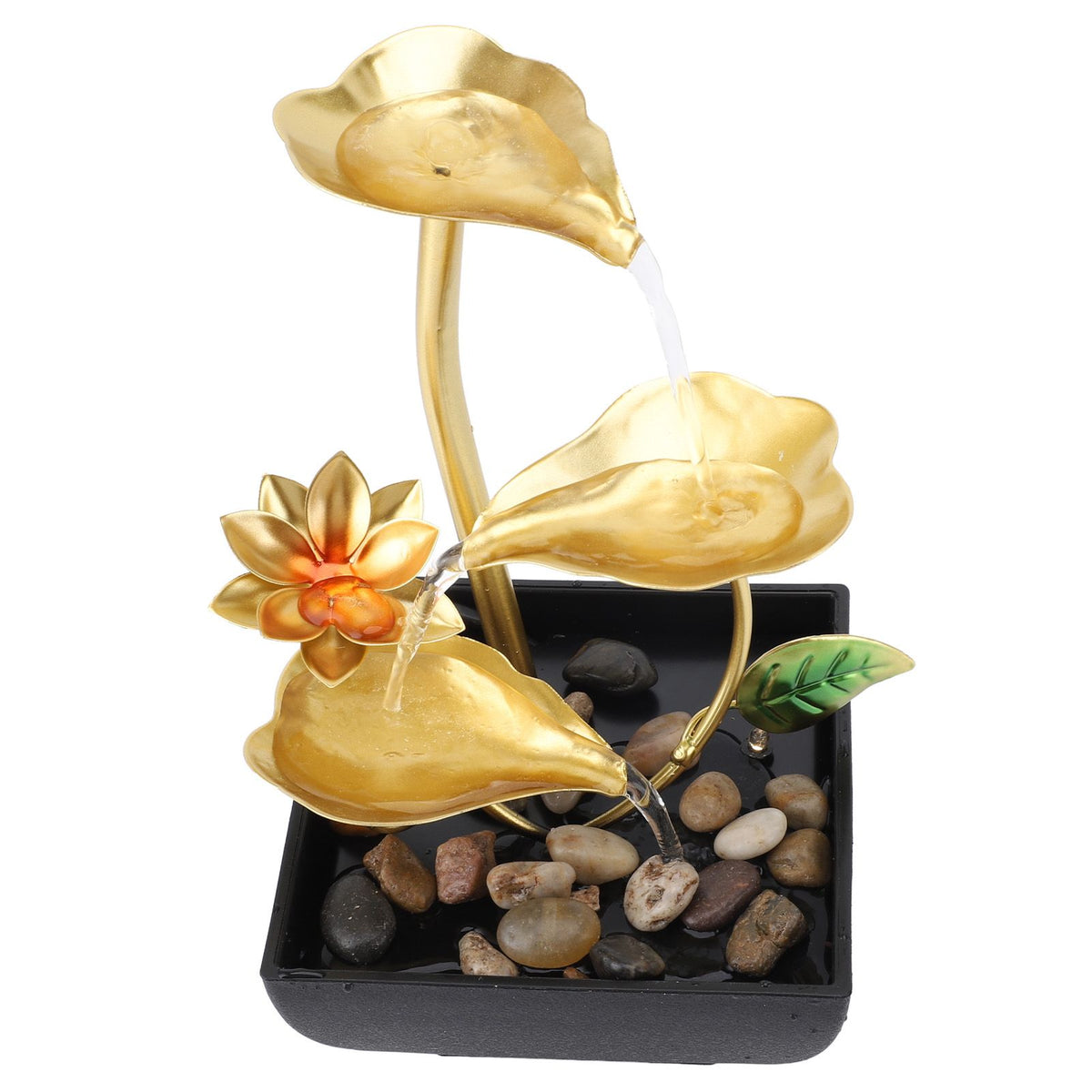 Tabletop Waterfall Fountain 3 Tier Lotus Leaf LED Light Circulating Flowing Water Adjustable Indoor Desk Water Fountain for Home Bedroom Office