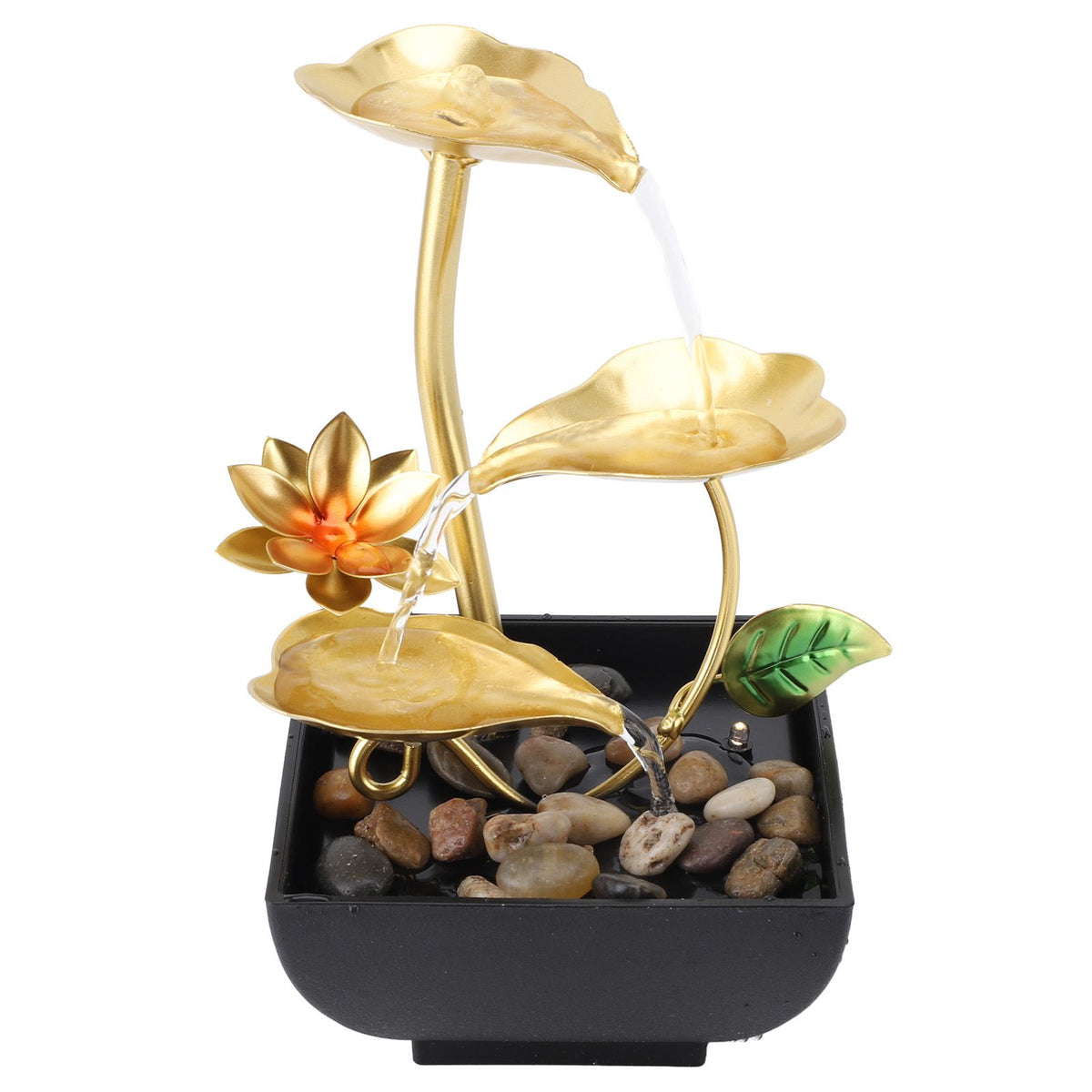 Tabletop Waterfall Fountain 3 Tier Lotus Leaf LED Light Circulating Flowing Water Adjustable Indoor Desk Water Fountain for Home Bedroom Office