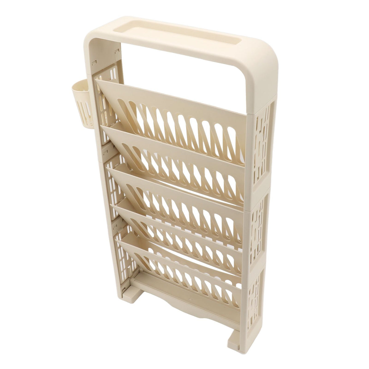 Classroom Deskside Bookshelf Large Capacity 6 Tier Multifunctional Slim Library Reading Storage Rack with Rollers Cream