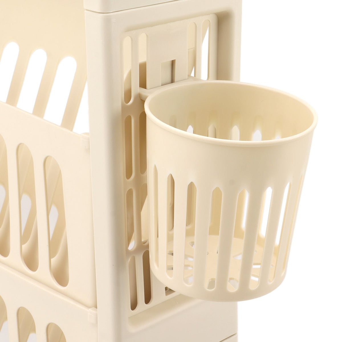 Classroom Deskside Bookshelf Large Capacity 6 Tier Multifunctional Slim Library Reading Storage Rack with Rollers Cream