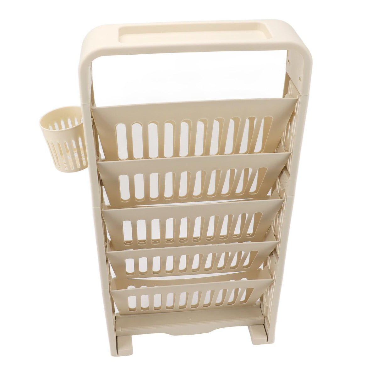 Classroom Deskside Bookshelf Large Capacity 6 Tier Multifunctional Slim Library Reading Storage Rack with Rollers Cream