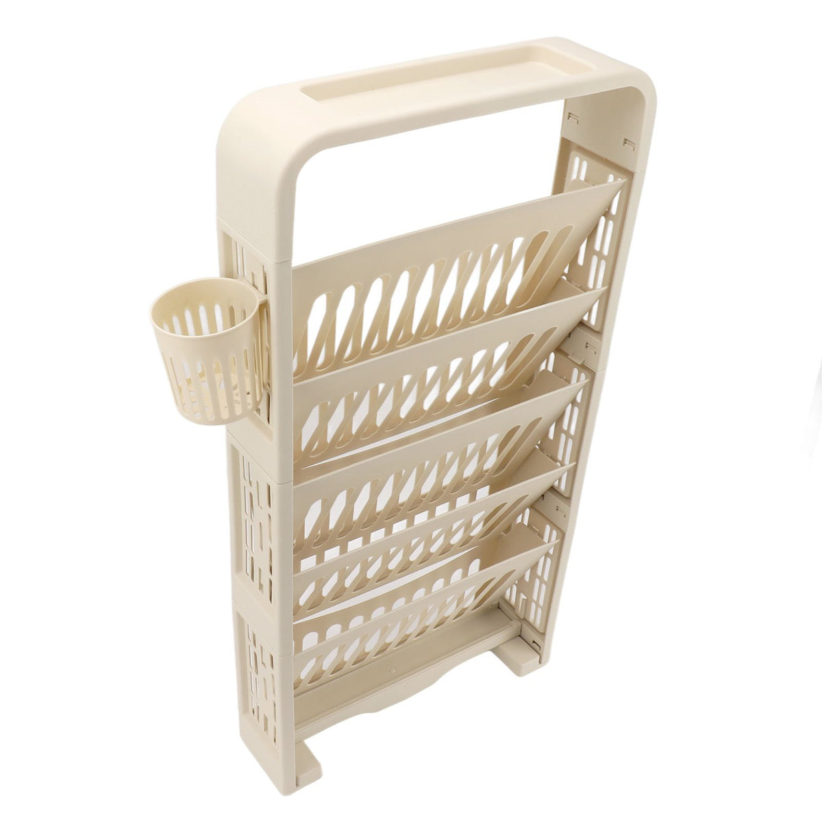 Classroom Deskside Bookshelf Large Capacity 6 Tier Multifunctional Slim Library Reading Storage Rack with Rollers Cream
