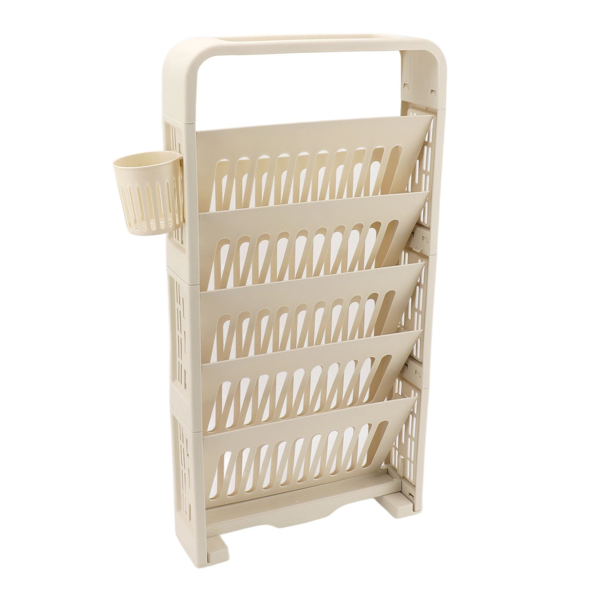 Classroom Deskside Bookshelf Large Capacity 6 Tier Multifunctional Slim Library Reading Storage Rack with Rollers Cream