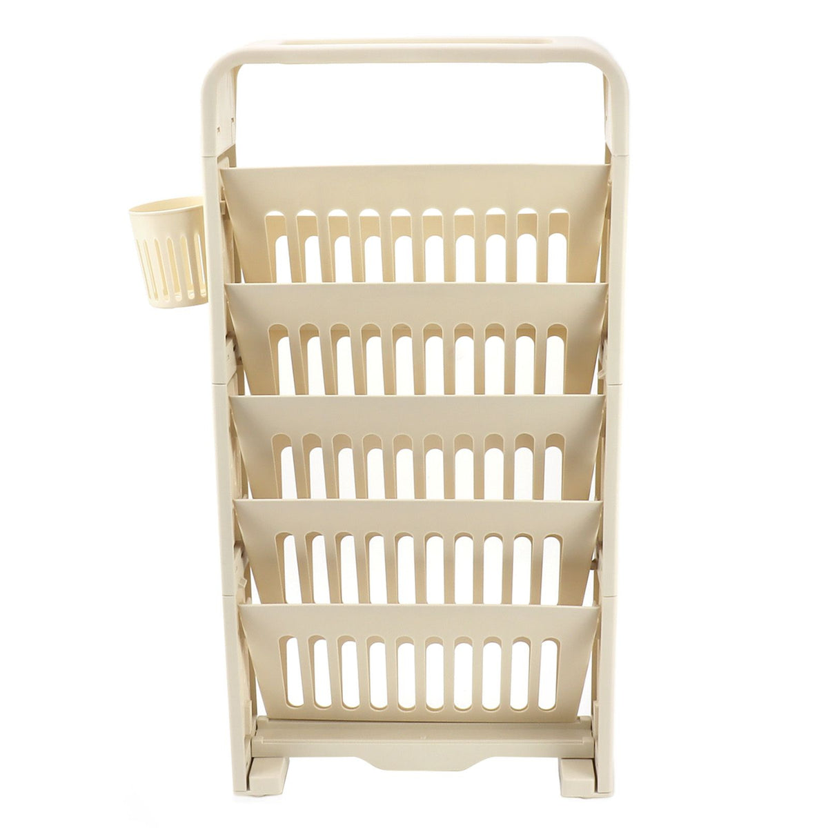Classroom Deskside Bookshelf Large Capacity 6 Tier Multifunctional Slim Library Reading Storage Rack with Rollers Cream
