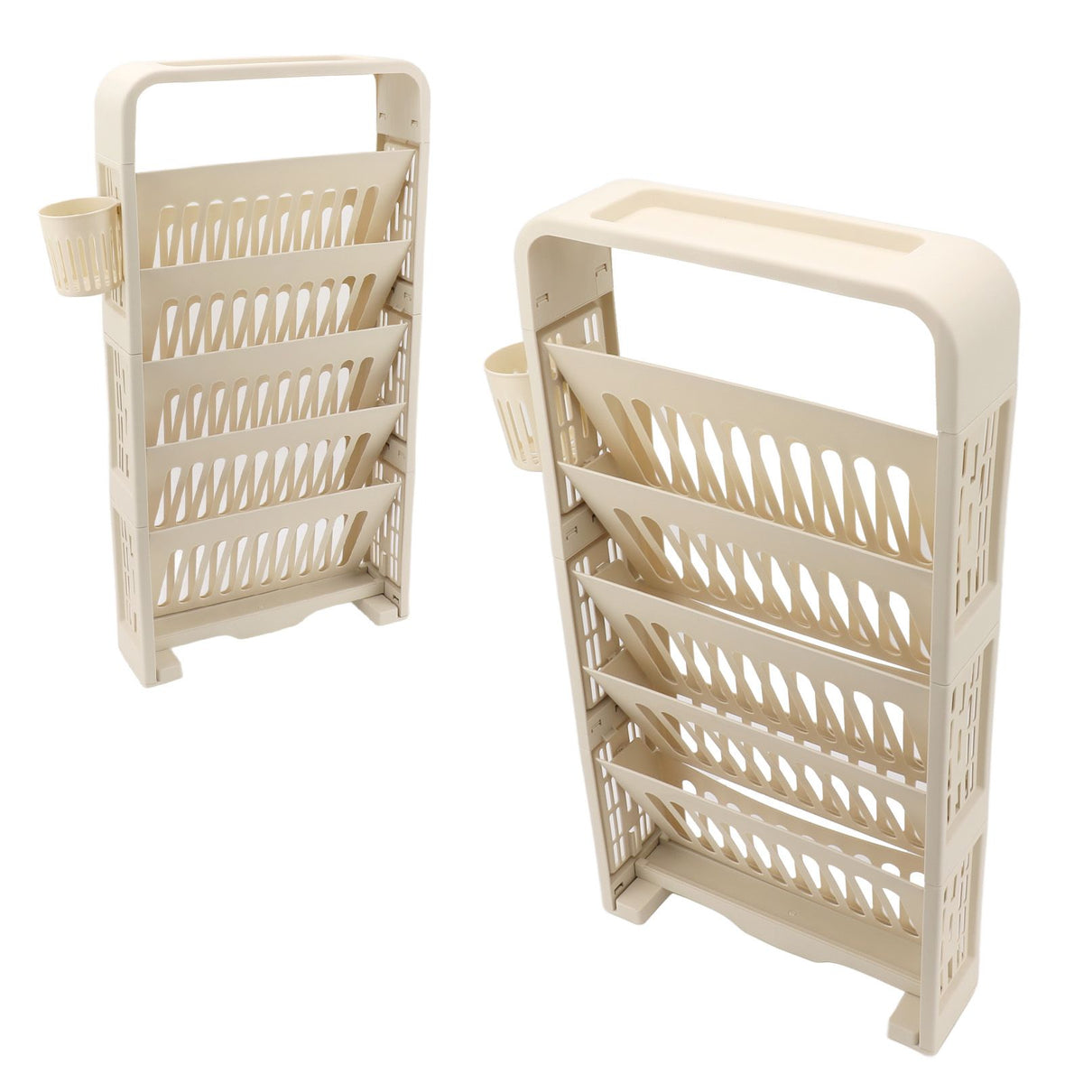 Classroom Deskside Bookshelf Large Capacity 6 Tier Multifunctional Slim Library Reading Storage Rack with Rollers Cream