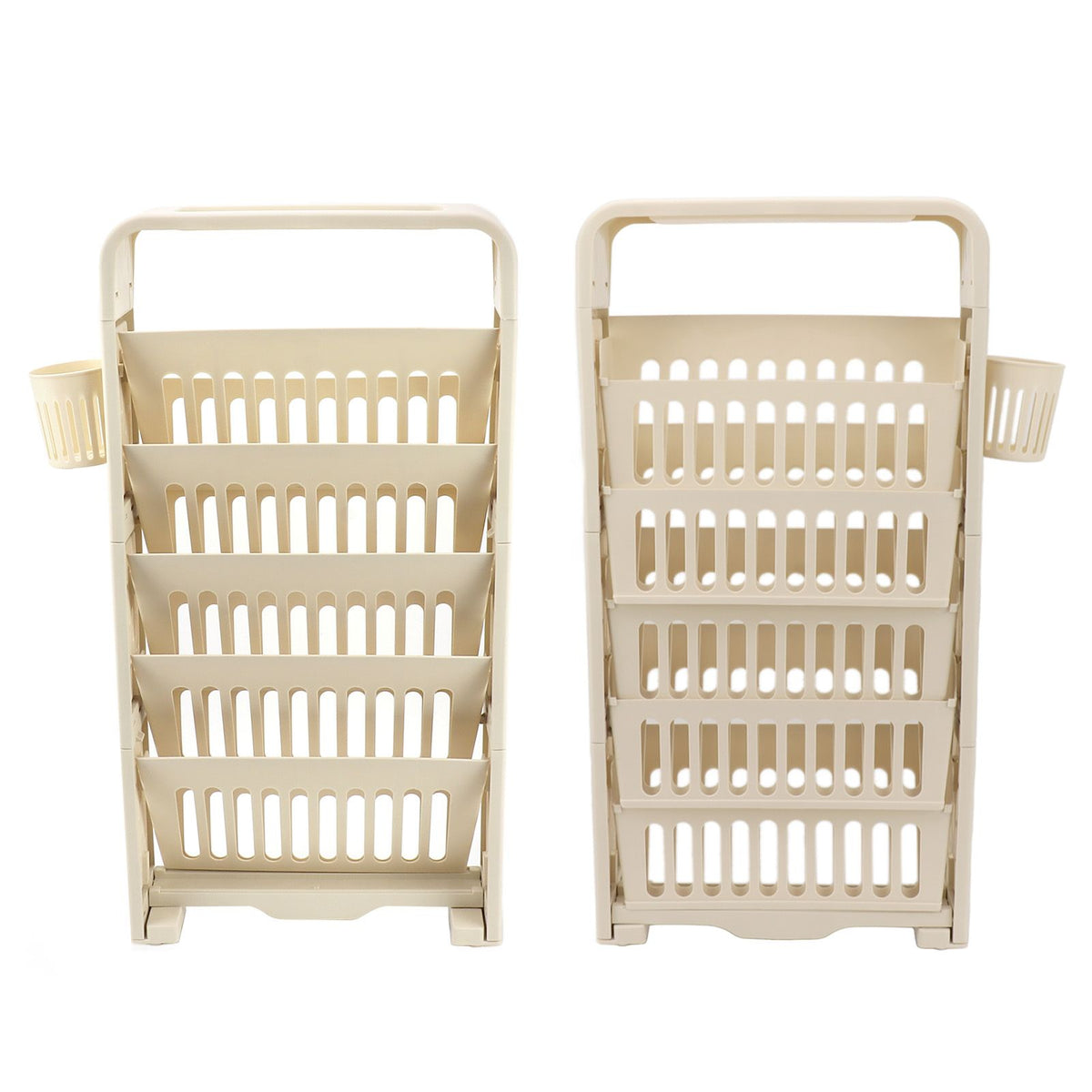 Classroom Deskside Bookshelf Large Capacity 6 Tier Multifunctional Slim Library Reading Storage Rack with Rollers Cream
