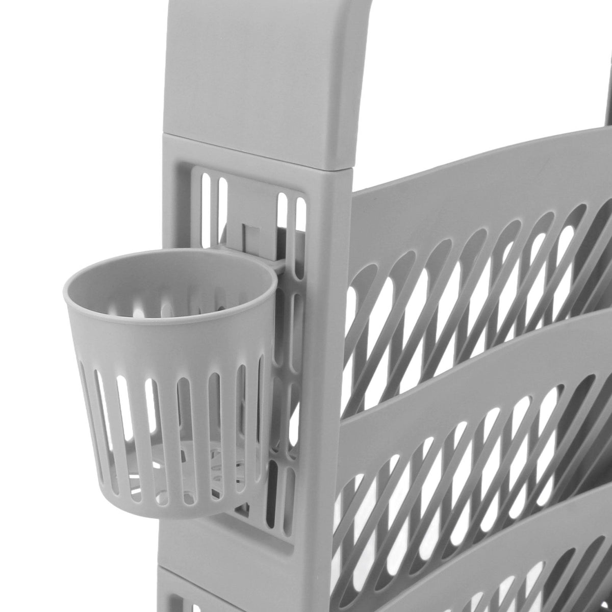 Classroom Deskside Bookshelf Large Capacity 6 Tier Multifunctional Slim Library Reading Storage Rack with Rollers Grey