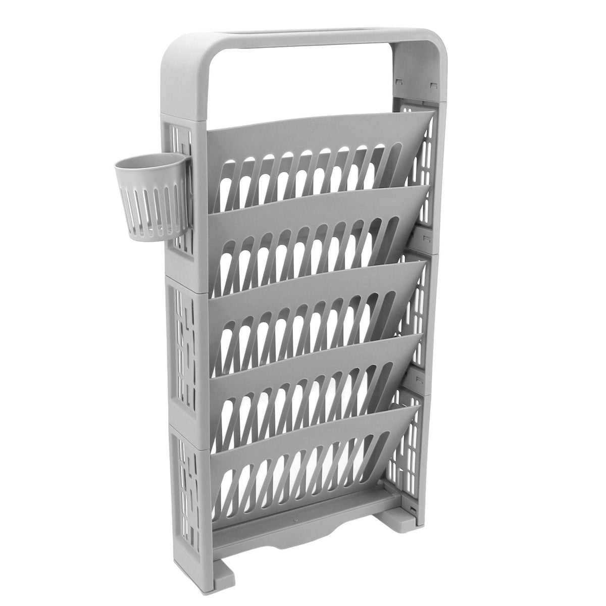 Classroom Deskside Bookshelf Large Capacity 6 Tier Multifunctional Slim Library Reading Storage Rack with Rollers Grey