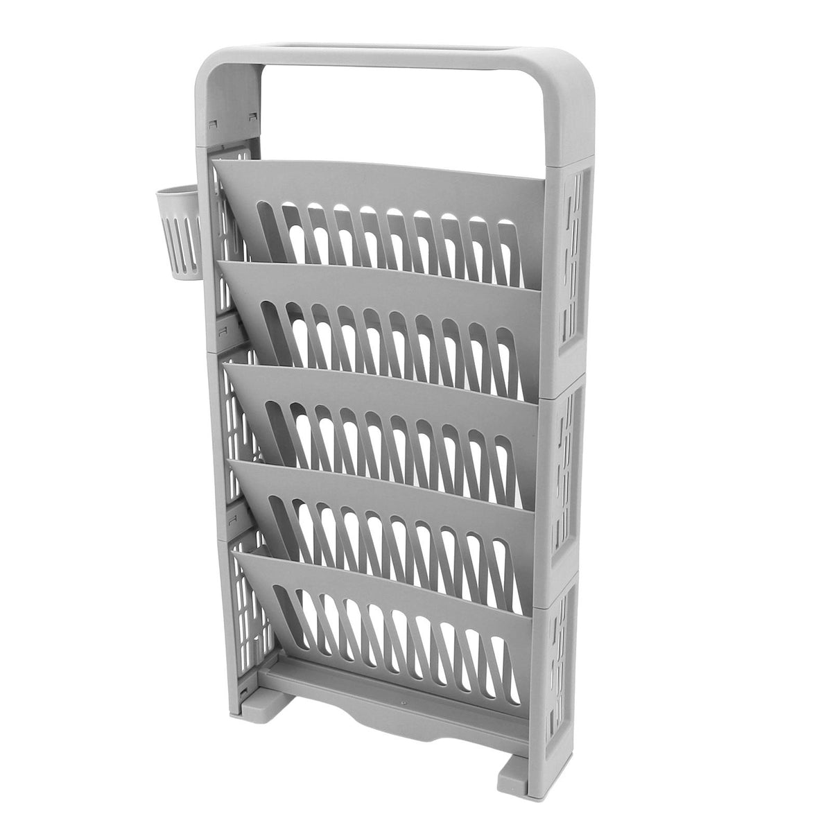 Classroom Deskside Bookshelf Large Capacity 6 Tier Multifunctional Slim Library Reading Storage Rack with Rollers Grey