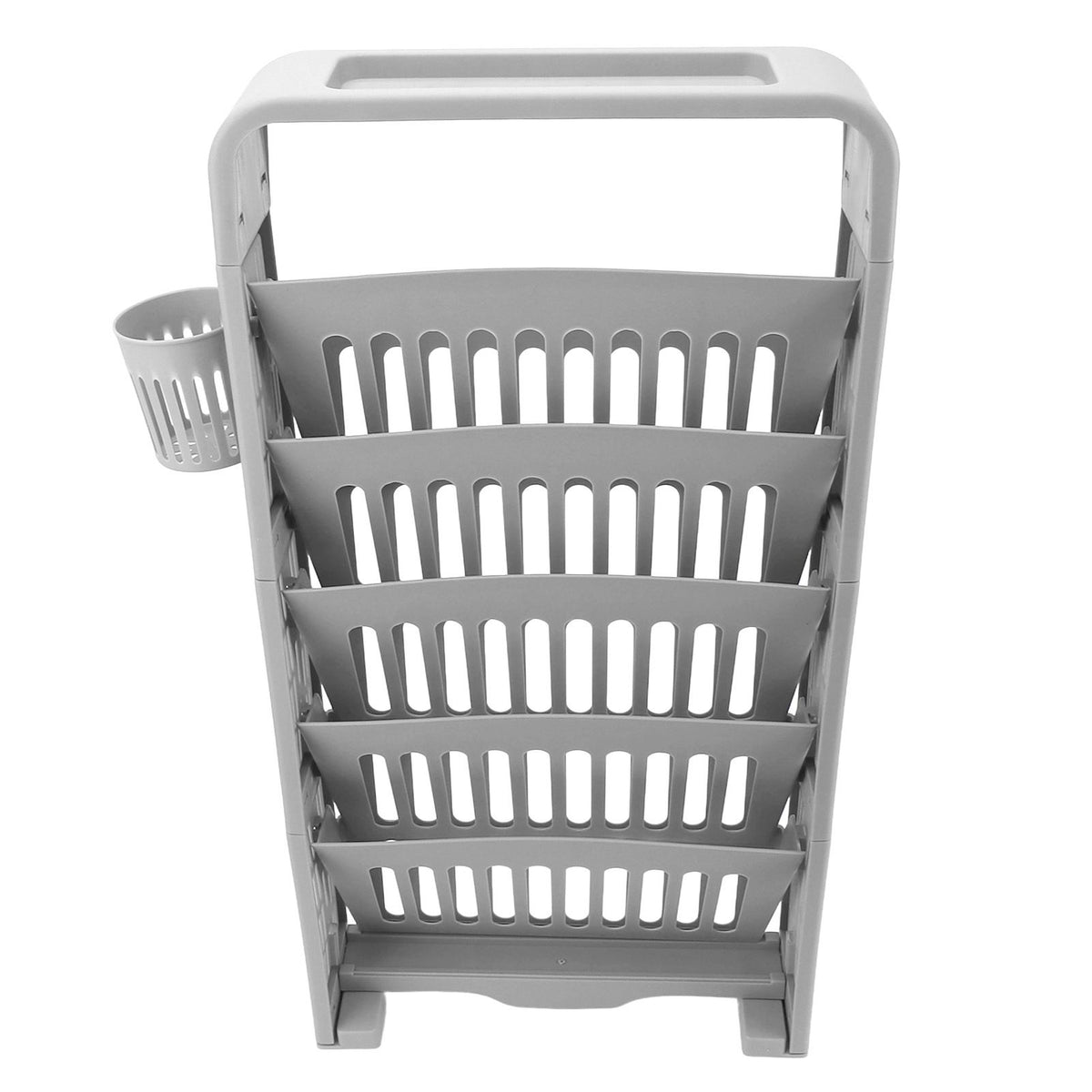 Classroom Deskside Bookshelf Large Capacity 6 Tier Multifunctional Slim Library Reading Storage Rack with Rollers Grey