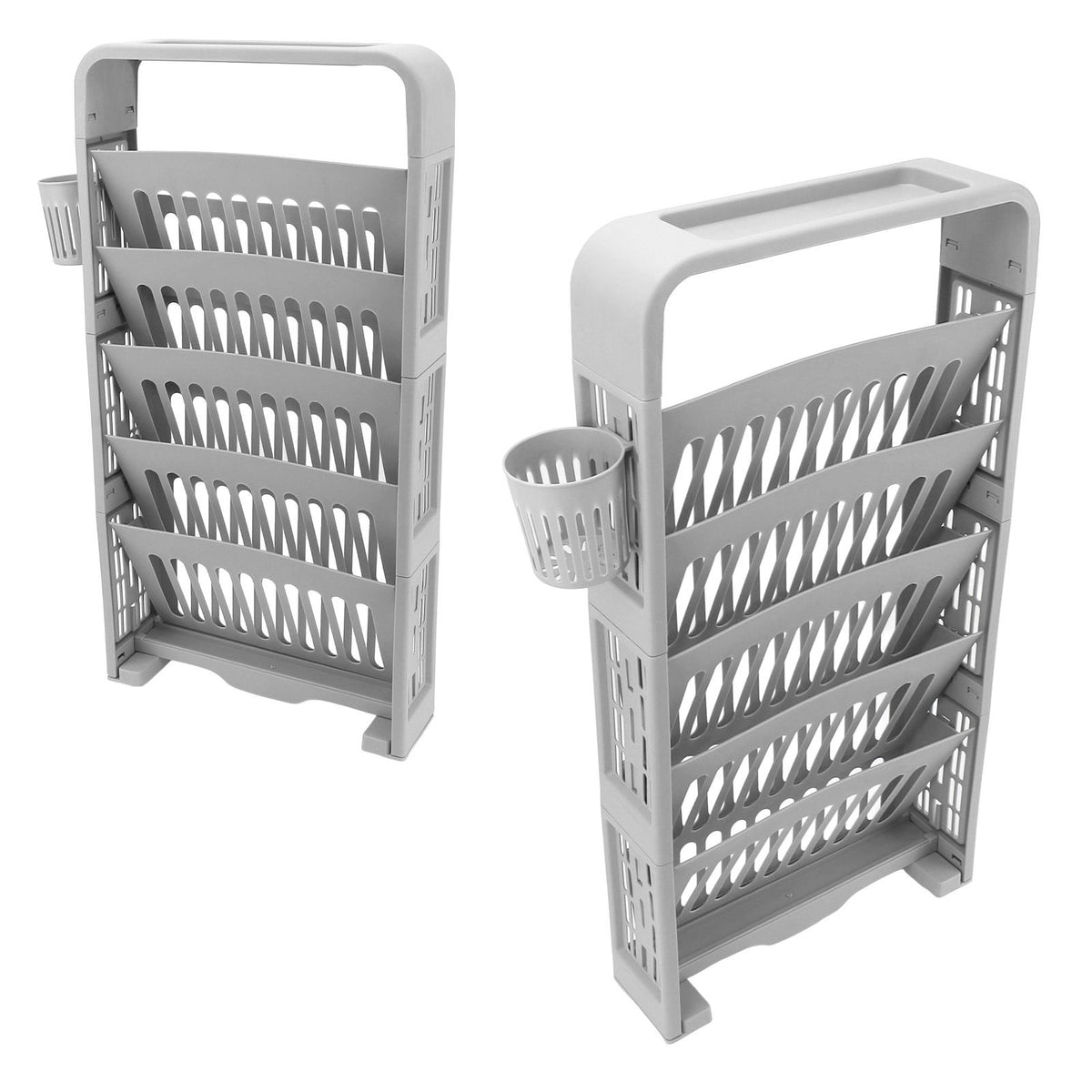 Classroom Deskside Bookshelf Large Capacity 6 Tier Multifunctional Slim Library Reading Storage Rack with Rollers Grey