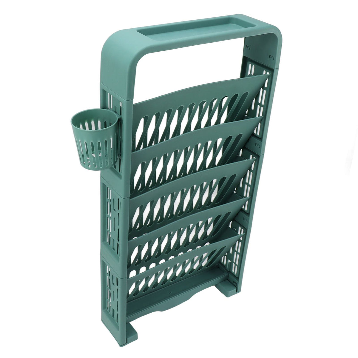 Classroom Deskside Bookshelf Large Capacity 6 Tier Multifunctional Slim Library Reading Storage Rack with Rollers Green