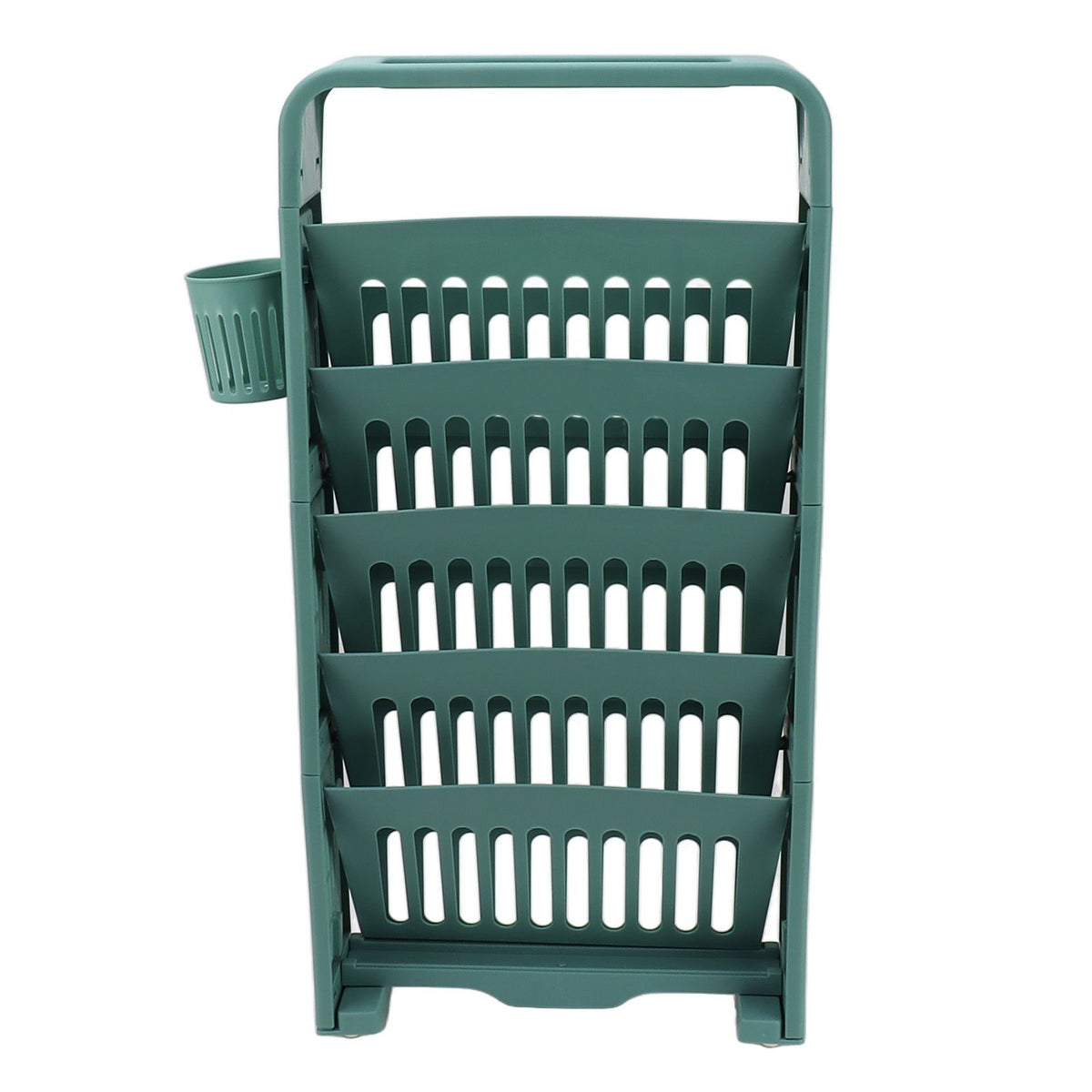 Classroom Deskside Bookshelf Large Capacity 6 Tier Multifunctional Slim Library Reading Storage Rack with Rollers Green