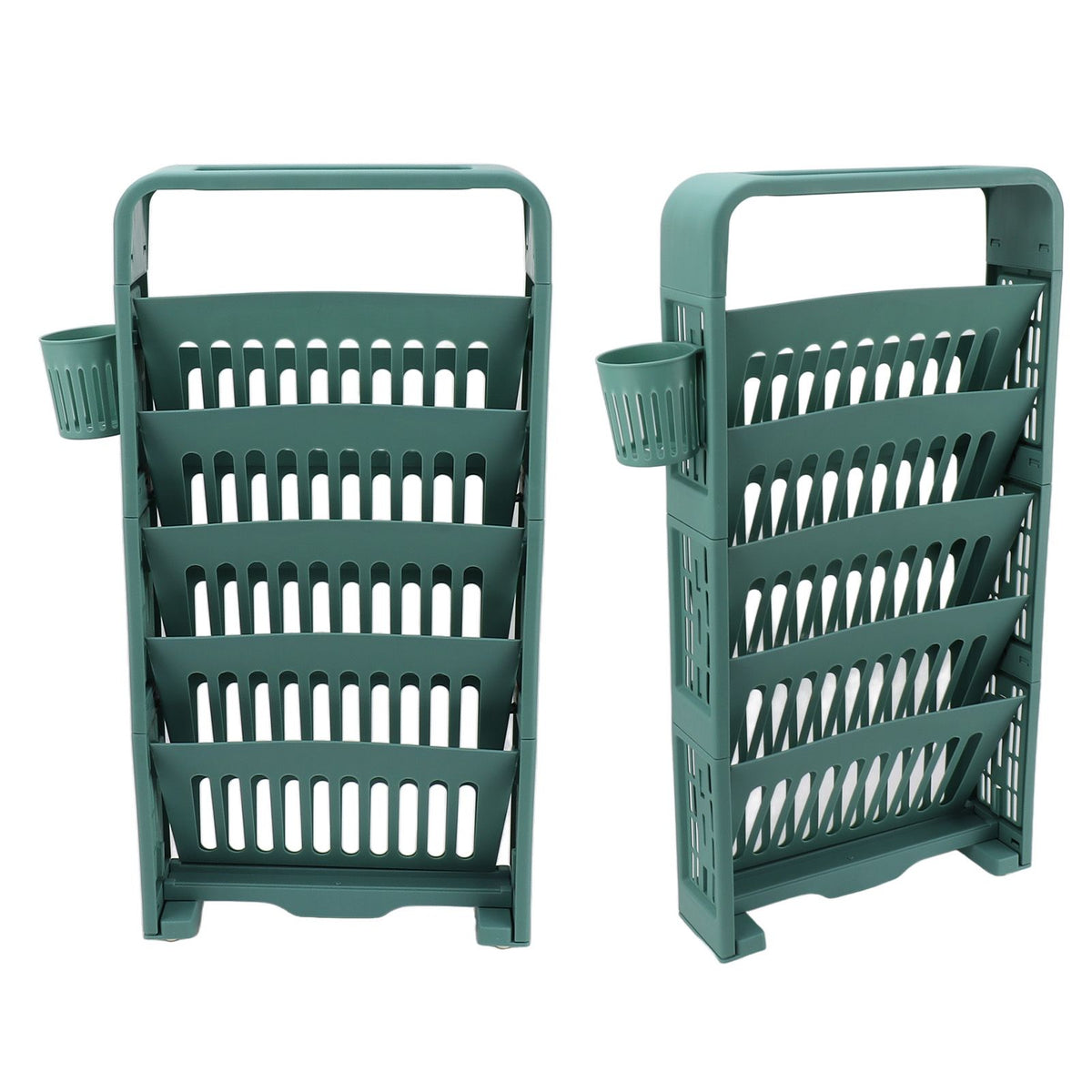 Classroom Deskside Bookshelf Large Capacity 6 Tier Multifunctional Slim Library Reading Storage Rack with Rollers Green