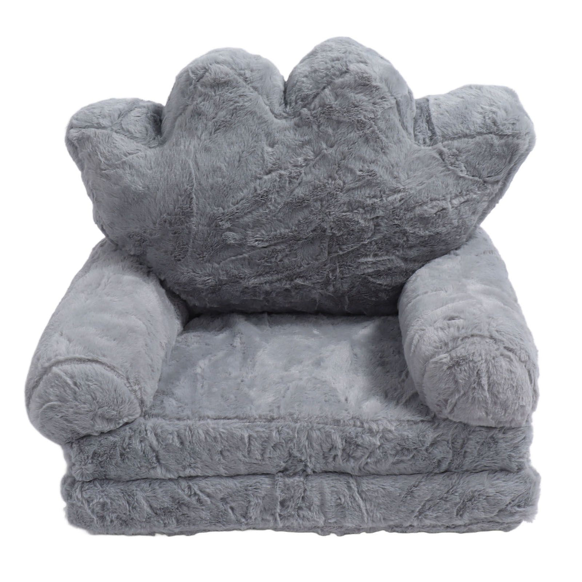 Folding Crown Seat Cushion Chair Cushion Girl Princess Baby Children Small Sofa with Backrest Rabbit Hair Gray 2 Layers