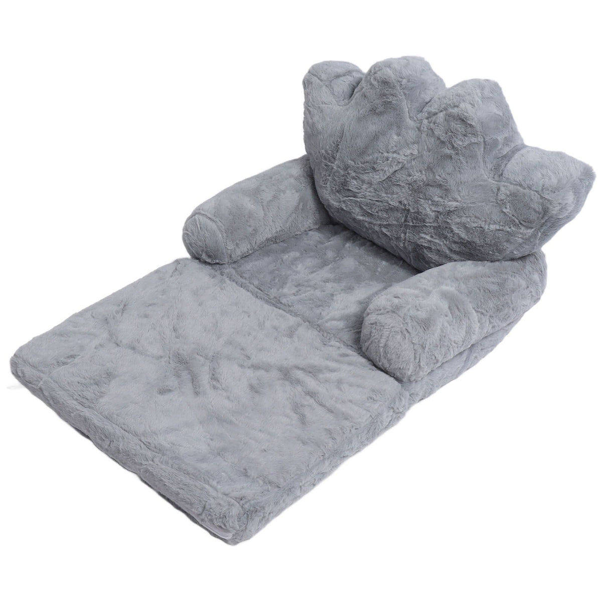 Folding Crown Seat Cushion Chair Cushion Girl Princess Baby Children Small Sofa with Backrest Rabbit Hair Gray 2 Layers