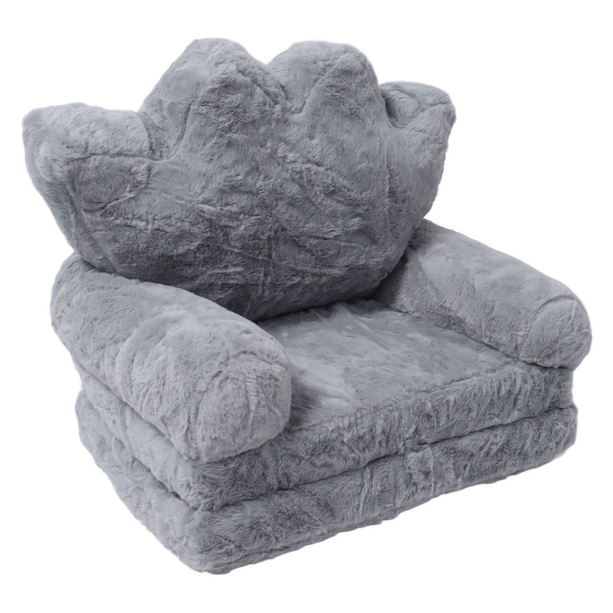 Folding Crown Seat Cushion Chair Cushion Girl Princess Baby Children Small Sofa with Backrest Rabbit Hair Gray 2 Layers