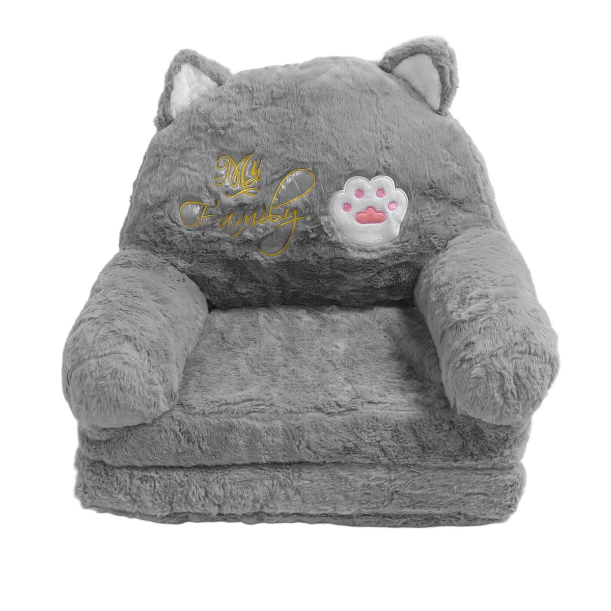 Kids Sofa for Baby Toddler Cute Cartoon Cat Convertible Armrest Chair Fold Out Couch Bed for Napping Playing Sleeping Grey 2 Layers