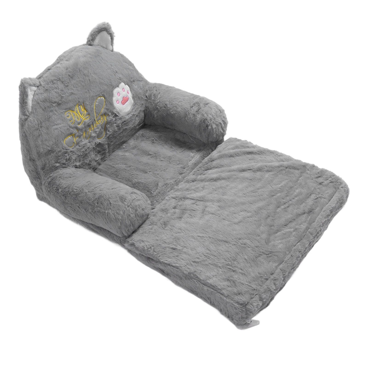 Kids Sofa for Baby Toddler Cute Cartoon Cat Convertible Armrest Chair Fold Out Couch Bed for Napping Playing Sleeping Grey 2 Layers