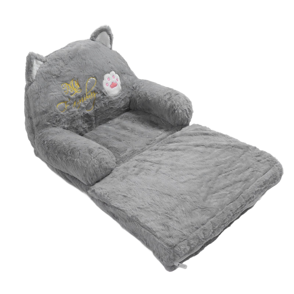 Kids Sofa for Baby Toddler Cute Cartoon Cat Convertible Armrest Chair Fold Out Couch Bed for Napping Playing Sleeping Grey 2 Layers