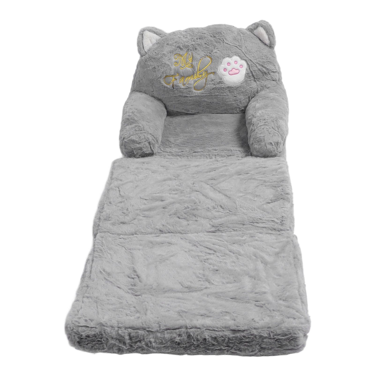 Kids Sofa for Baby Toddler Cute Cartoon Cat Convertible Armrest Chair Fold Out Couch Bed for Napping Playing Sleeping Grey 3 Layers