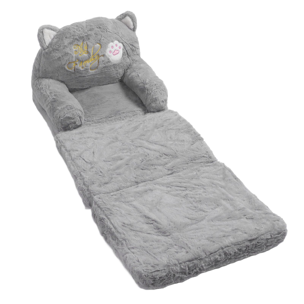 Kids Sofa for Baby Toddler Cute Cartoon Cat Convertible Armrest Chair Fold Out Couch Bed for Napping Playing Sleeping Grey 3 Layers