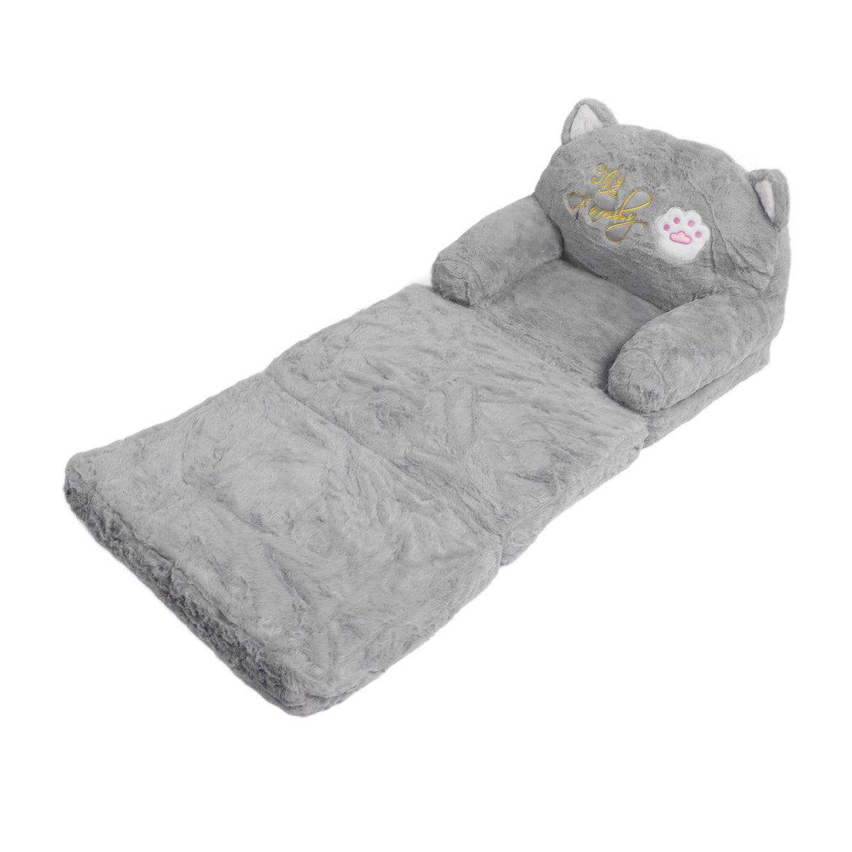 Kids Sofa for Baby Toddler Cute Cartoon Cat Convertible Armrest Chair Fold Out Couch Bed for Napping Playing Sleeping Grey 3 Layers