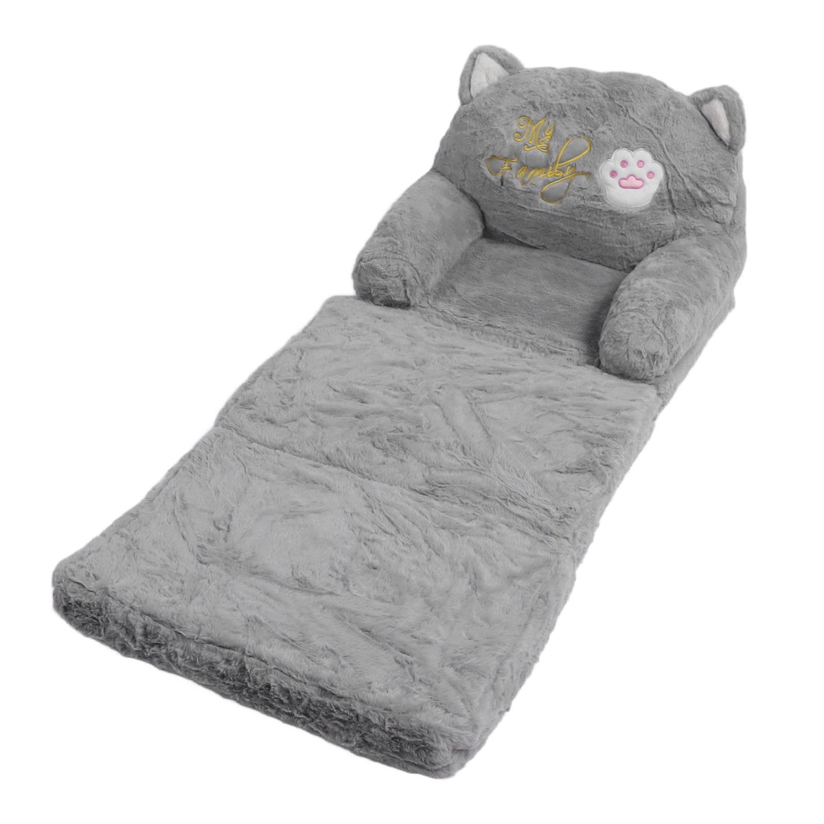 Kids Sofa for Baby Toddler Cute Cartoon Cat Convertible Armrest Chair Fold Out Couch Bed for Napping Playing Sleeping Grey 3 Layers