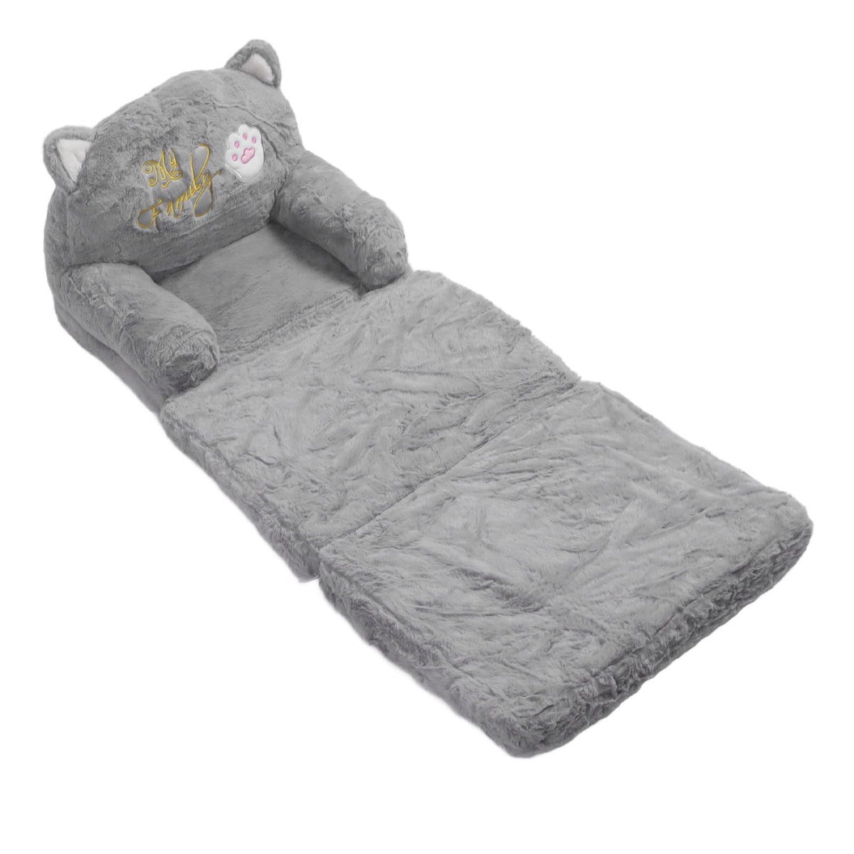 Kids Sofa for Baby Toddler Cute Cartoon Cat Convertible Armrest Chair Fold Out Couch Bed for Napping Playing Sleeping Grey 3 Layers