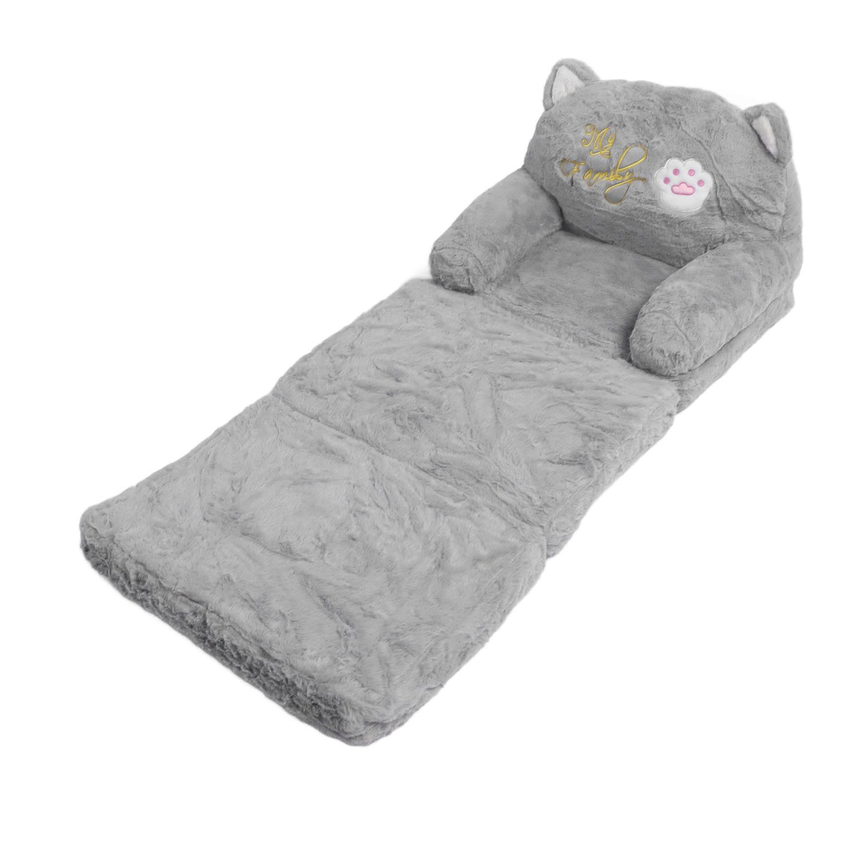 Kids Sofa for Baby Toddler Cute Cartoon Cat Convertible Armrest Chair Fold Out Couch Bed for Napping Playing Sleeping Grey 3 Layers