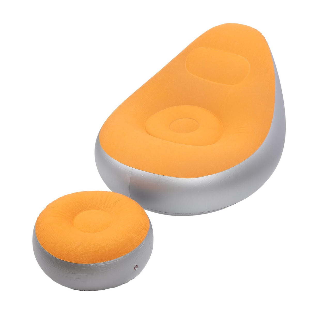 Inflatable Lounge Chair Folding Portable Blow Up Sofa with Footstool for Indoor Outdoor Balcony Backyard Camping Picnic Orange