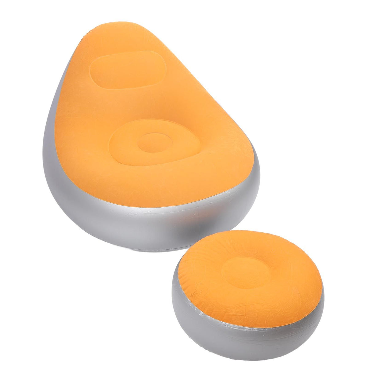 Inflatable Lounge Chair Folding Portable Blow Up Sofa with Footstool for Indoor Outdoor Balcony Backyard Camping Picnic Orange