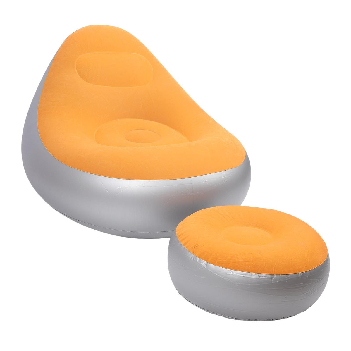 Inflatable Lounge Chair Folding Portable Blow Up Sofa with Footstool for Indoor Outdoor Balcony Backyard Camping Picnic Orange