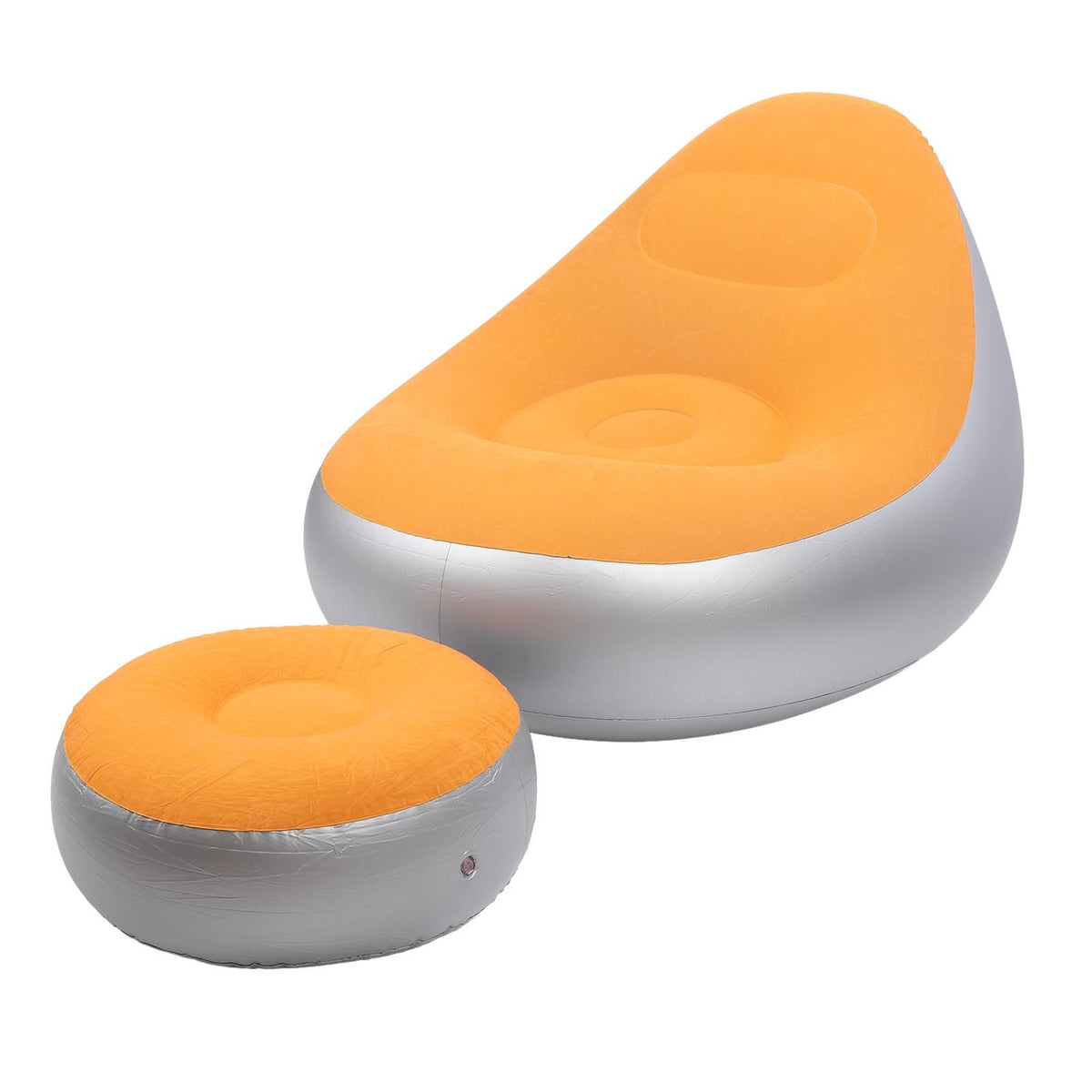 Inflatable Lounge Chair Folding Portable Blow Up Sofa with Footstool for Indoor Outdoor Balcony Backyard Camping Picnic Orange