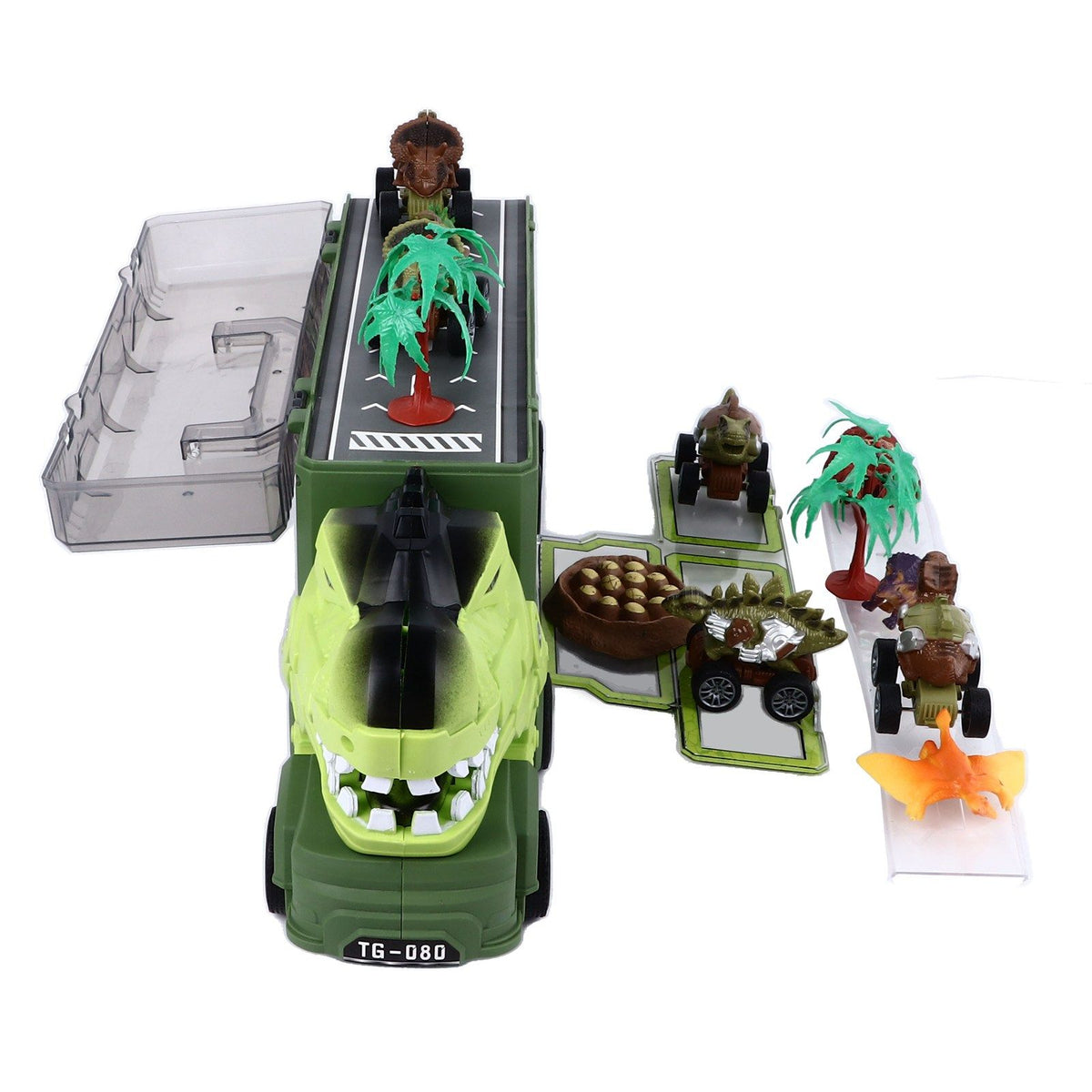 Dinosaur Toys for Kids 15 in 1 Transport Car Carrier Truck Set with 3 Dinosaur Figures Flashing Lights and Music for Christmas Birthday Gifts Green