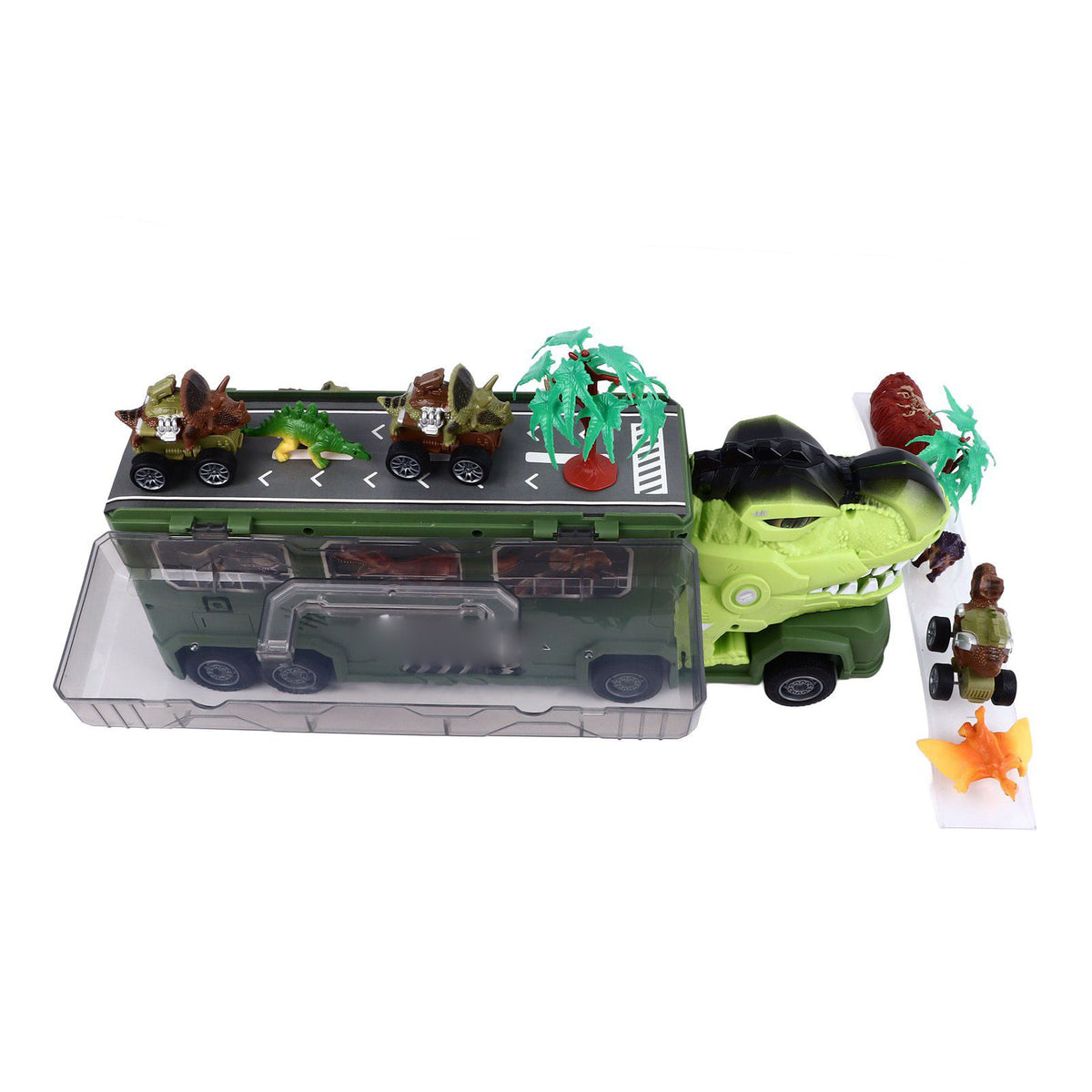 Dinosaur Toys for Kids 15 in 1 Transport Car Carrier Truck Set with 3 Dinosaur Figures Flashing Lights and Music for Christmas Birthday Gifts Green
