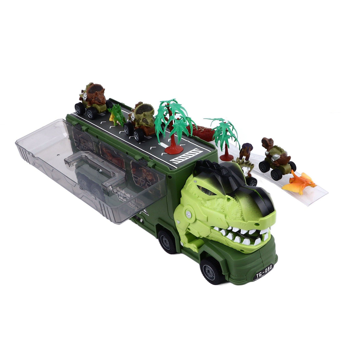 Dinosaur Toys for Kids 15 in 1 Transport Car Carrier Truck Set with 3 Dinosaur Figures Flashing Lights and Music for Christmas Birthday Gifts Green